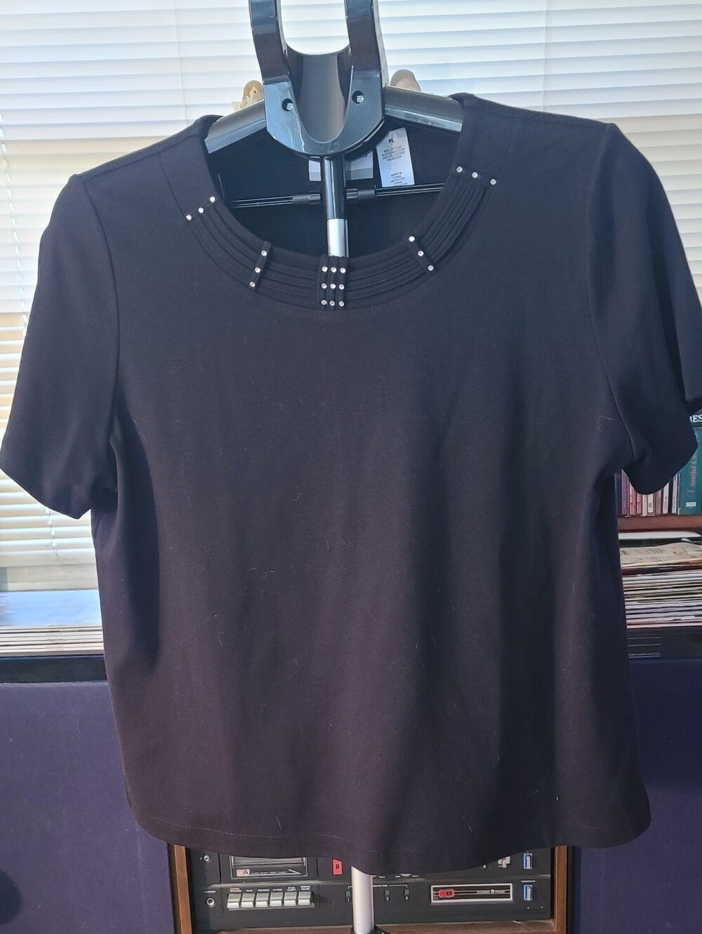 Alfred Dunner Black Short Sleeve Top with Stud Accents